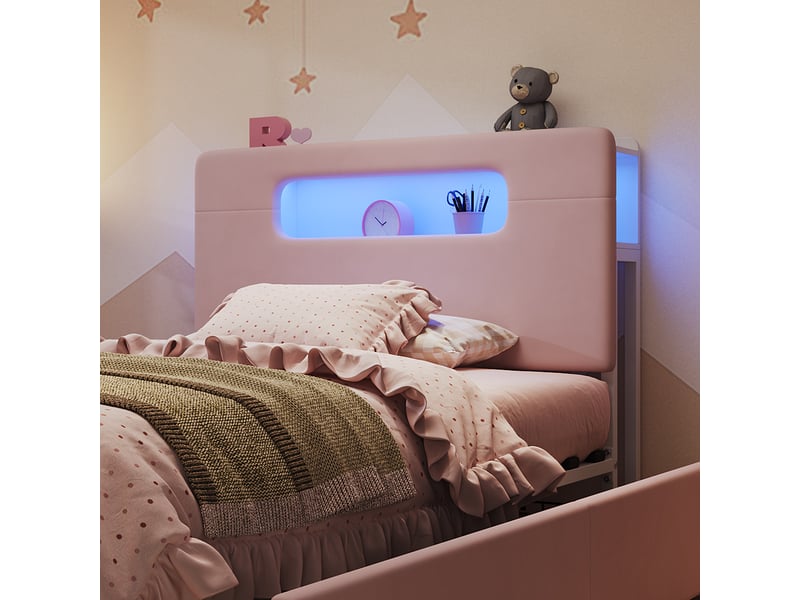  Lit enfant en velours rose 90 x 200 cm  - Conforama D