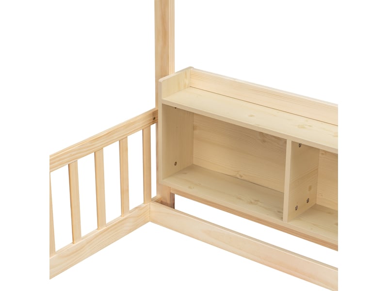  Lit enfant au sol 140x200 cm en bois, forme maison, rangements et barrières  - Conforama B