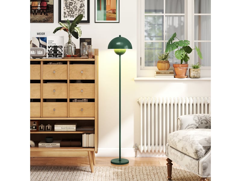  Lampadaire, abat-jour rond, interrupteur au pied, long câble, style élégant, acier, vert  - Conforama D