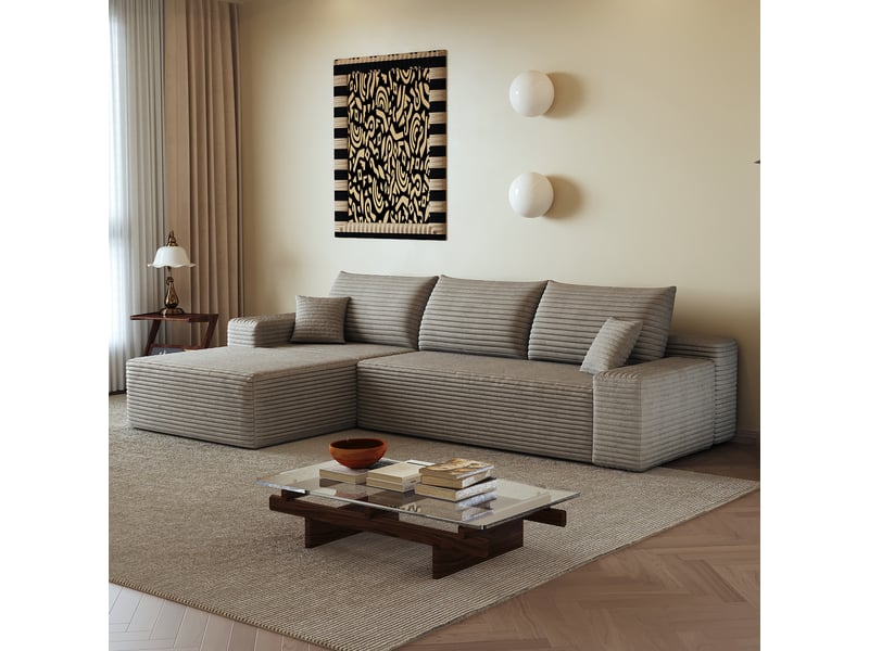 Canapé d'angle, canapé modulable, camel, assise profonde, livré monté, design moderne, 270 cm, pour salon, appartement, chambre - Conforama E