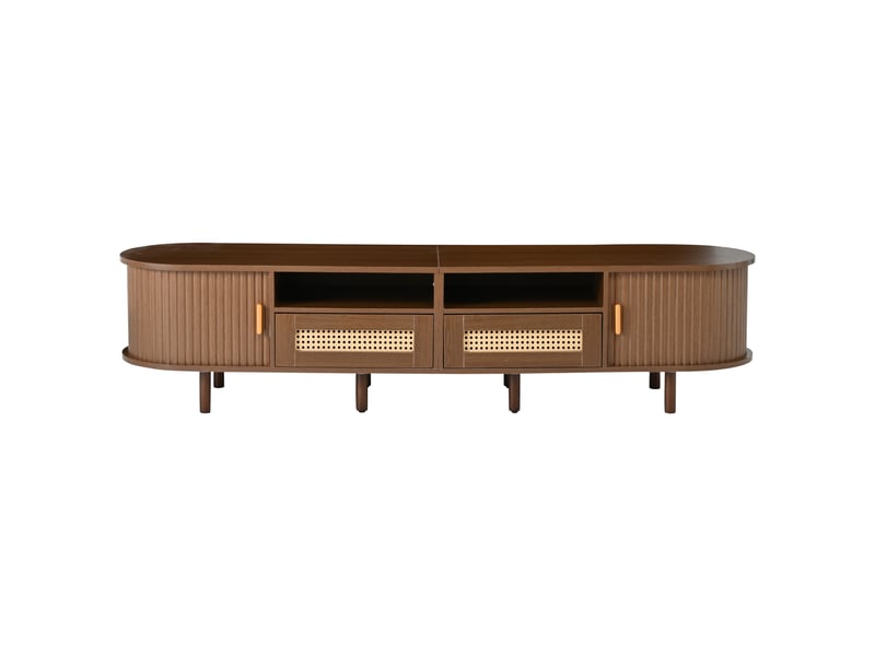  Meuble tv rotin 170x40x40 cm noyer 2 tiroirs portes coulissantes pour écran 70 pouces  - Conforama A