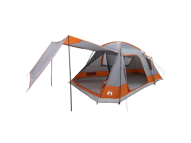  Tente de camping, tente cabane 12 personne gris et orange polyester et acier  - Conforama A
