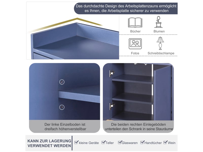 Meuble bas de cuisine 120 cm, buffet de rangement moderne avec 4 portes, étagère réglable et support en métal - Conforama D