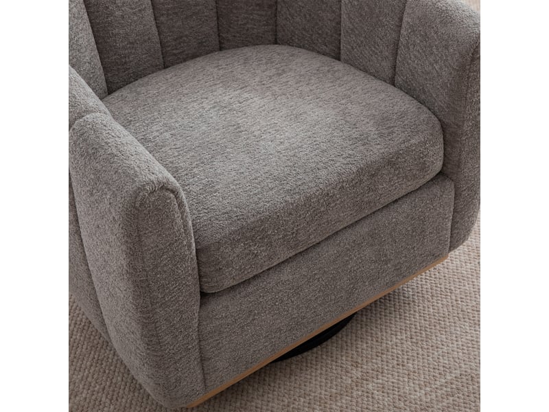  Fauteuil lounge pivotant avec repose-pieds en chenille gris – 81 x 73 x 75,5 cm Fay Lum - Conforama W