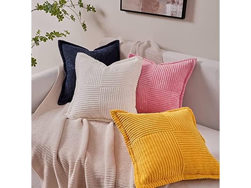  Housse coussin 45 x 45 cm enfant jaune moutarde motif à rayures croisés housses de coussin automne decoration salon de jardin exterieur bureau, lot de 2  - Conforama B