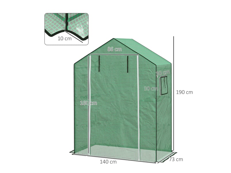 Film de remplacement pour serre, bâche de rechange avec protection uv, porte sectionnelle, fenêtres latérales, film seul 140 x 73 x 190 cm, vert - Conforama E