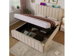 Lit avec rangement 140x190 cm <strong>WISHDOR</strong>  <strong></strong> coloris beige