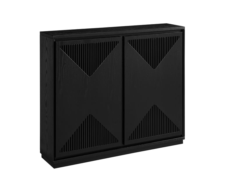  Buffet et enfilade étroit avec 2 portes rainurées en v et 2 ouvertures arrière pour salon et entrée en bois noir  - Conforama A