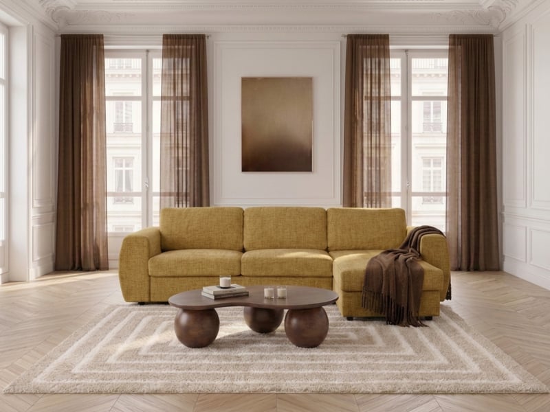 Bobochic canapé d'angle réversible convertible coffre hugo ouverture express tissu texturé jaune 140x190 réversible HUGO - Conforama C
