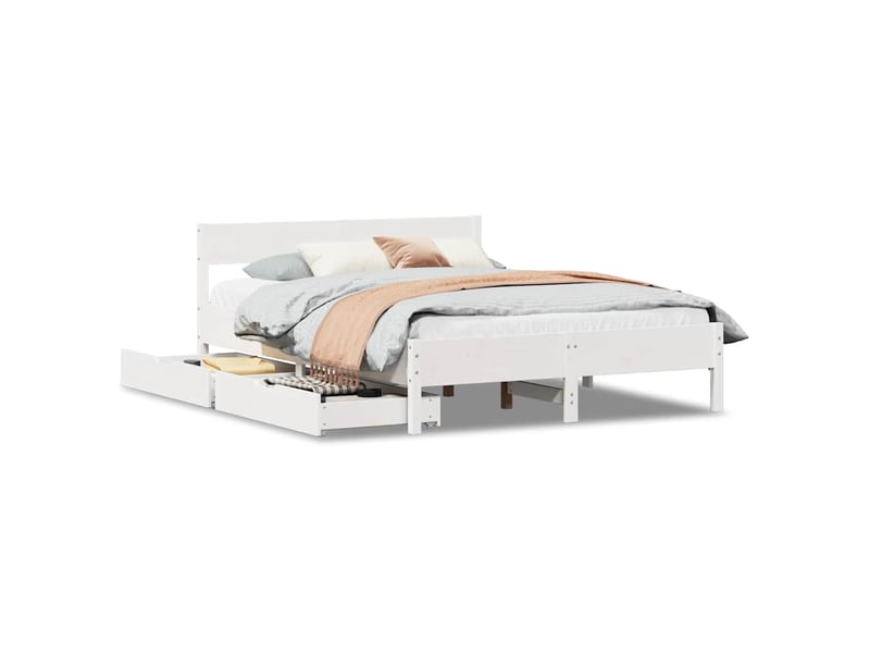  Lit double- lit adulte -  cadre de lit sans matelas blanc 140x190 cm bois de pin massif  - Conforama A