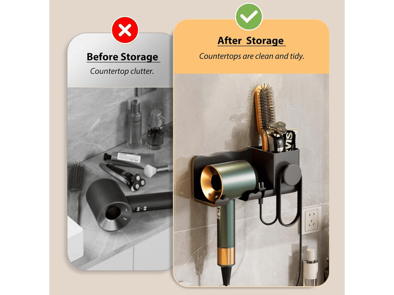  Support mural pour sèche-cheveux, support adhésif pour sèche-cheveux, support en plastique et meuble-lavabo (noir 9,35 pouces)  - Conforama E