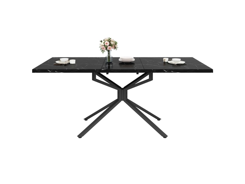 Table à manger extensible 120160 x 90 x 75 cm, 4 à 6 personnes, piètement étoile métal, plateau mdf, patins réglables, noir Bliss Lite - Conforama A
