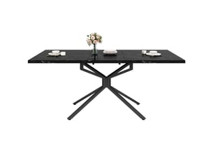 Table à manger extensible 120160 x 90 x 75 cm, 4 à 6 personnes, piètement étoile métal, plateau mdf, patins réglables, noir