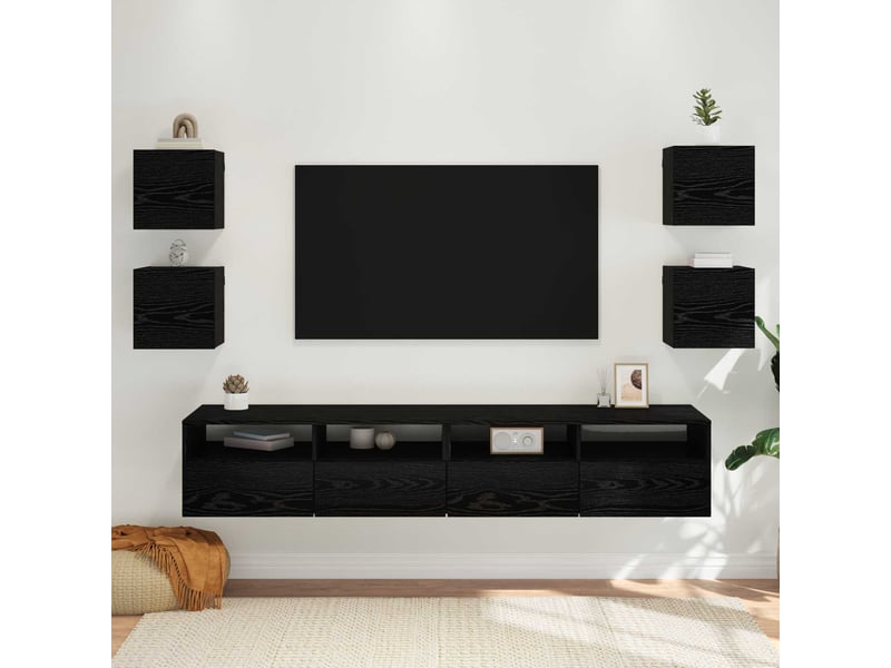 Meuble tv - banc tv - meuble de rangement mural 4 pcs chêne noir bois d'ingénierie - Conforama B