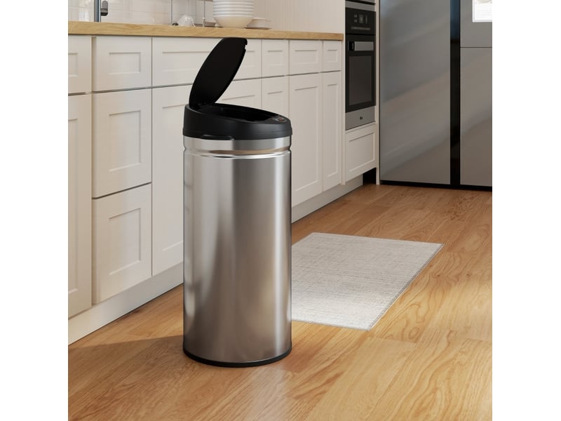  Poubelle à capteur 42 l 30,5 x 30,5 x 68 cm argentée en acier inoxydable, couvercle à fermeture douce  - Conforama B