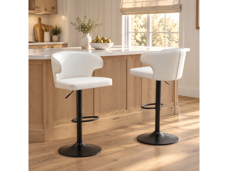  Lot de 2 tabourets de bar 49,7x45x110 cm avec dossier réglables en hauteur, pivotants 360°, polyuréthane (pu), blanc  - Conforama B