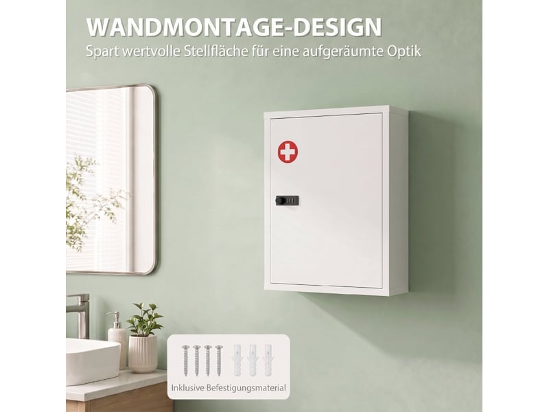 Armoire à pharmacie murale 40 x 15 x 53,5 cm – blanche – serrure à combinaison et 3 niveaux de rangement - Conforama E
