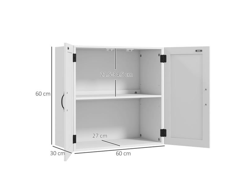  Armoire murale de salle de bain en bois de style champêtre avec étagère réglable, 60 x 30 x 60 cm, blanche  - Conforama C