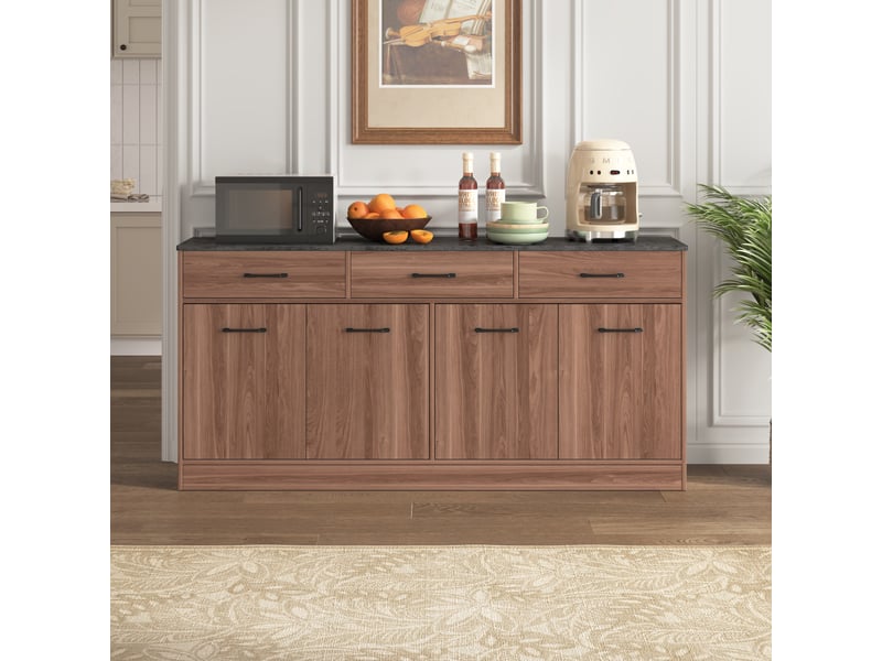 Buffet large 160 cm pour cuisine ou salon, hauteur 76,5 cm, profondeur 37 cm, avec 3 tiroirs et rangements - Conforama B