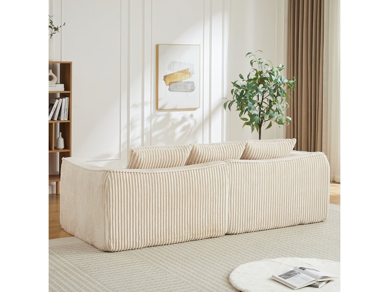  Canapé 235 cm en velours côtelé, dossier incliné et accoudoirs courbés, assise large, 2 coussins, sans montage  - Conforama E
