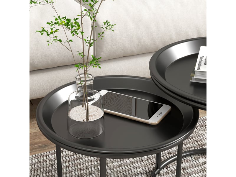  Tables basses gigognes rondes avec plateaux amovibles pour salon en acier ø43×38 et ø35×34 cm noires  - Conforama D