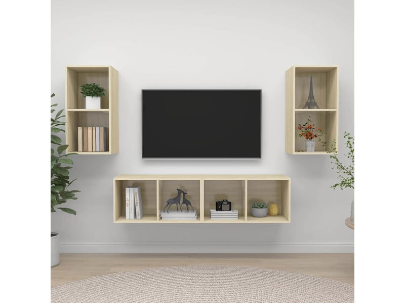  Lot de 4 meuble tv mural, meuble tv suspendu chêne sonoma bois d'ingénierie shl18679  - Conforama B