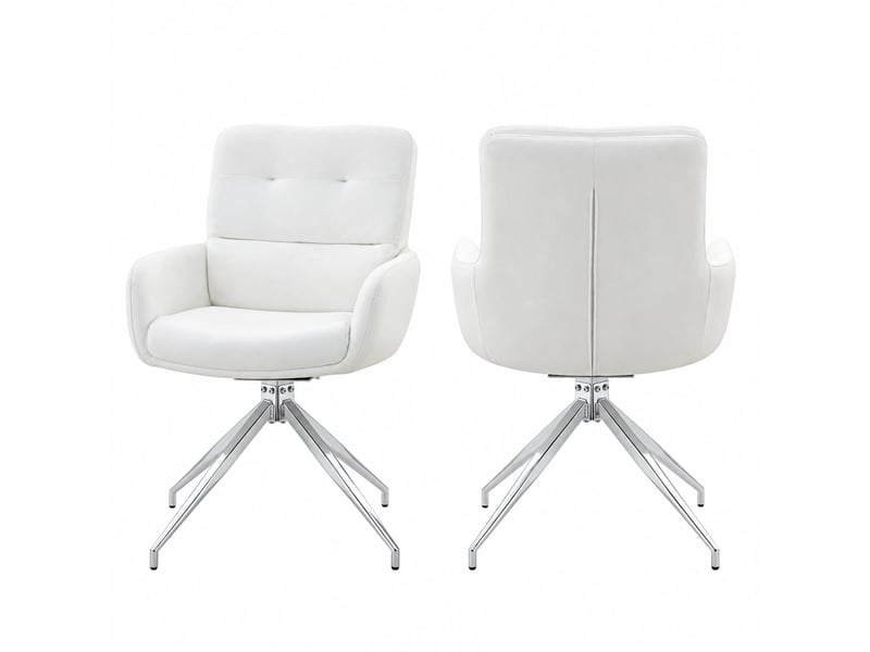  Lot de 2 chaises de salle à manger pivotantes en pu blanc et métal argenté  - Conforama A