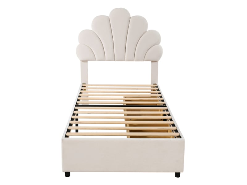  Lit enfant 90x200cm,lit avec rangement pour filles en velours avec 2 tiroirs,en forme de pétale,beige lit enfant beige - Conforama A