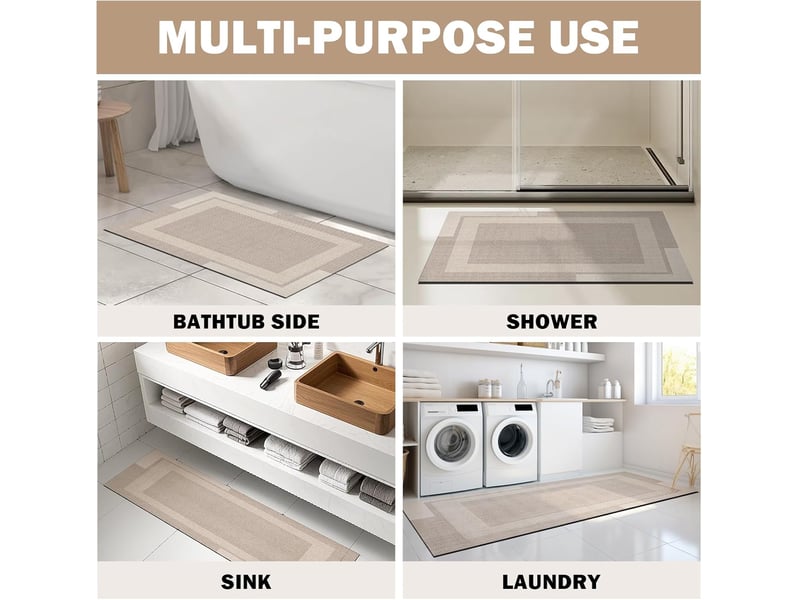 Tapis de bain antidérapant, blanc cassé, 40*60cm, 1 pièce, dos en caoutchouc ultra-fin, séchage rapide, super absorbant, lavable - Conforama E