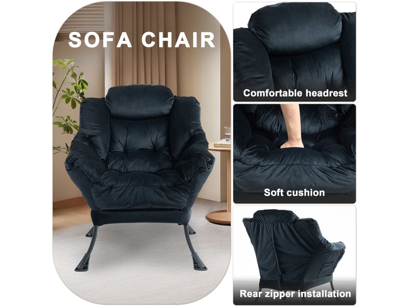  Fauteuil de relaxation avec soutien de la nuque, métal noir  - Conforama D