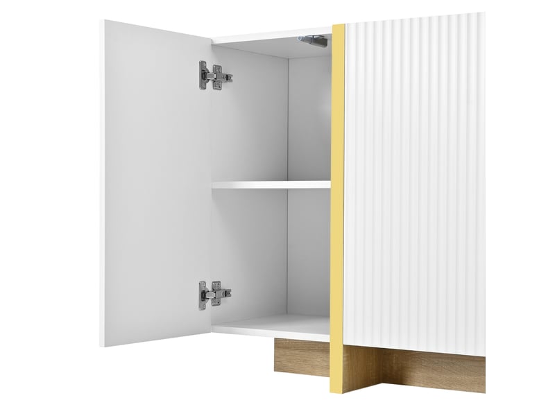  Meuble tv et buffet avec portes, tiroirs et niches ouvertes, façades rainurées sans poignées, pour salon, blanc  - Conforama E