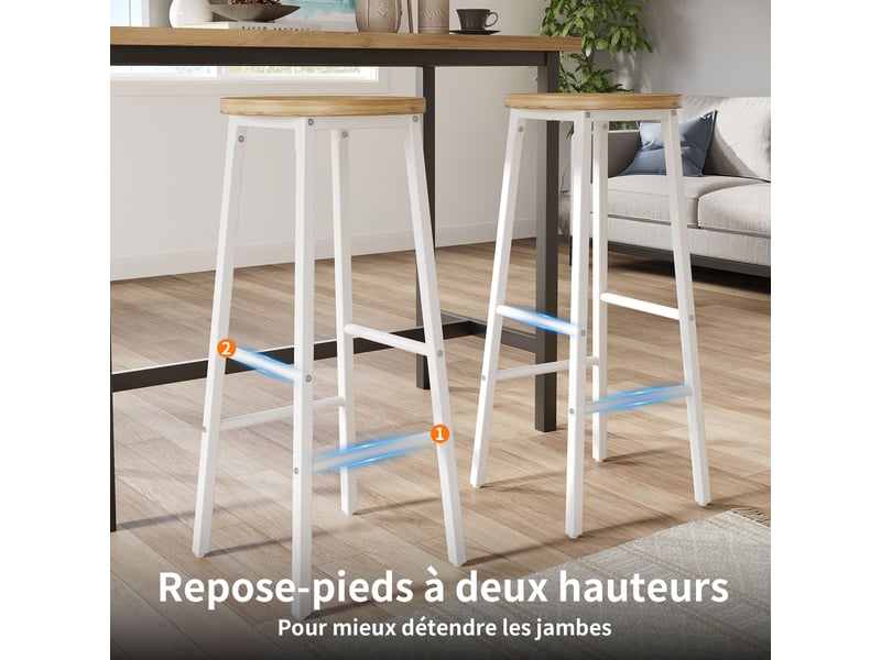 Table bar extensible blanc,avec 2 tabourets de bar,1 tiroirs et 2 portes,rotation 360°,mdf et métal,138-204×39×105cm  - Conforama C