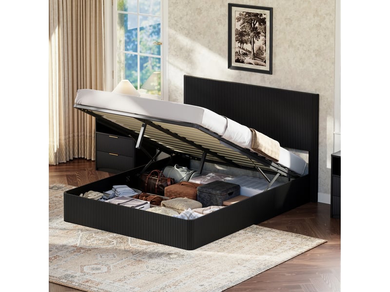  Lit avec rangement et système de levage hydraulique noir 160 x 200 cm  - Conforama B