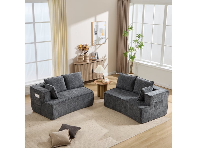  Canapé modulable, canapé 2 places, en velours tricoté, gris foncé, assise profonde, pour salon, design moderne  - Conforama R