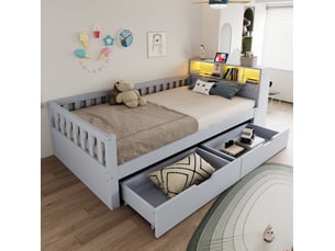 Lit avec rangement 90x200 cm <strong>HAVRYA</strong>  <strong></strong> coloris gris