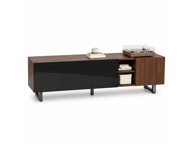  Meuble tv avec rangements fermés et étagères ouvertes pour salon 180×38×50 cm en mdf noir naturel  - Conforama A