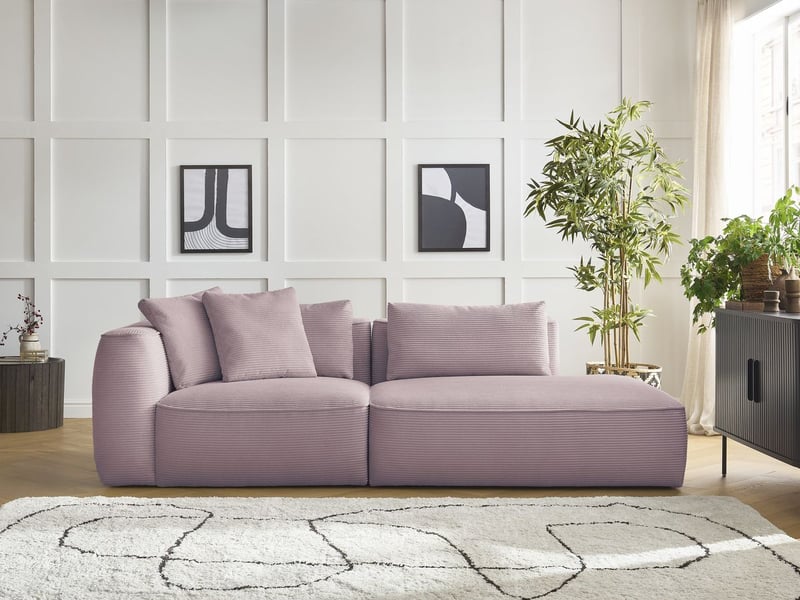 Bobochic canapé droit fixe 3 places leopold velours côtelé violet accoudoir gauche LEOPOLD - Conforama C