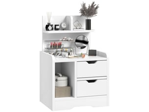 Table de chevet avec 2 tiroirs et étagères de rangement, table de chevet moderne en bois, blanc brillant
