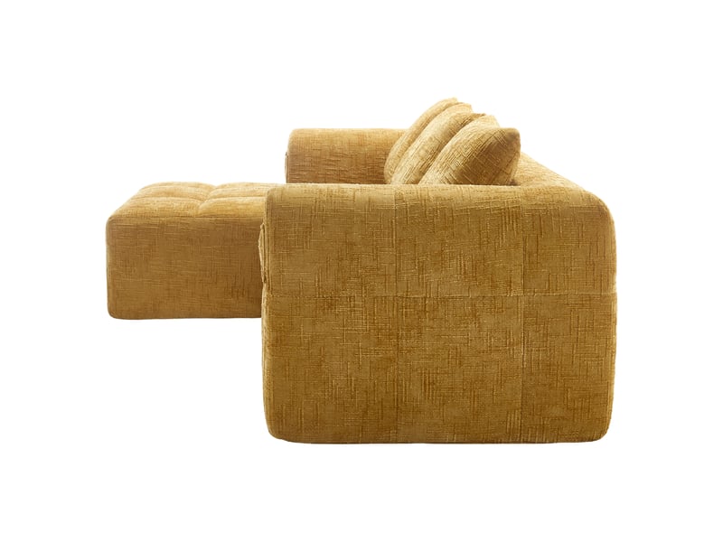  Canapé 3 places en chenille jaune avec méridienne, accoudoirs et 3 coussins, sans installation  - Conforama W