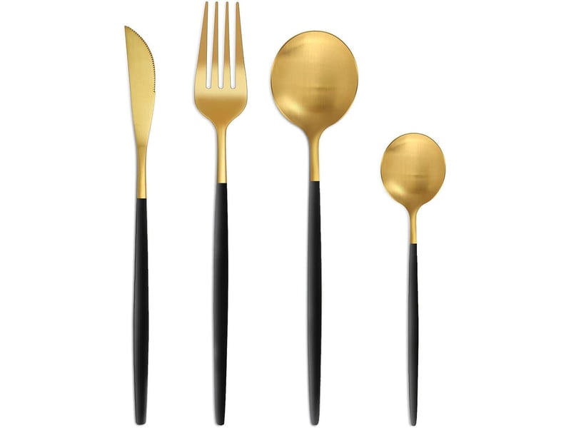  Set de couverts 6 personnes, 24 pièces couverts noirs dorés mats, composé de couteaux, fourchettes et cuillères OGS005968LL - Conforama A