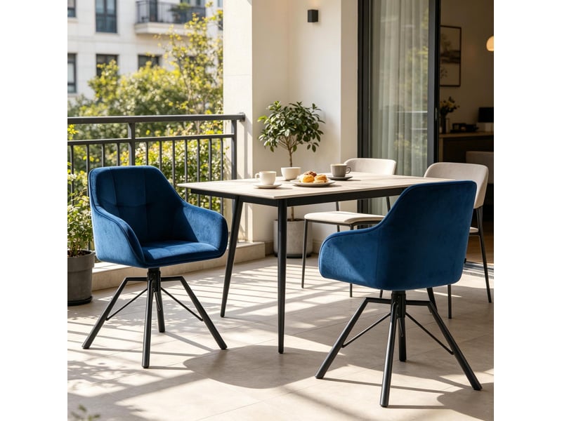  Lot de 2 chaises de salle à manger 57x50x82,5cm, structure métallique bleue, pivotante, avec accoudoirs  - Conforama E