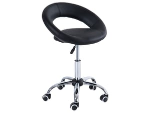 Tabouret de bureau à roulettes noir en cuir régénéré et métal, réglable 45–57 cm, pivotant à 360°, confortable