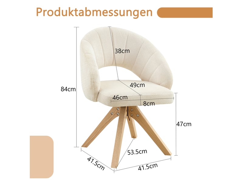  Lot de 2 chaises de salle à manger pivotantes en tissu blanc et bois  - Conforama E