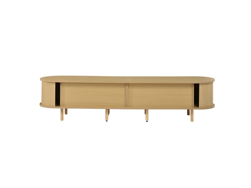  Meuble tv oval bois clair, rotin, 2 portes et 2 coulissantes, mdf, meuble de salon, pour tv jusqu’à 75 pouces  - Conforama E