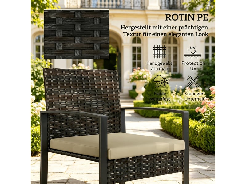 Petit salon de jardin, ensemble bistrot extérieur, table et 2 chaises, compact - Conforama E