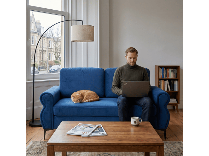  Canapé compact - tissu respirant et durable - dimensions compactes 173,5 cm - cadre en métal et bois stable Bleu - Conforama B