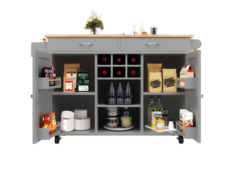  Îlot de cuisine - moderne - gris - mdf &amp; métal - rangement flexible - roulettes 360°  - Conforama A