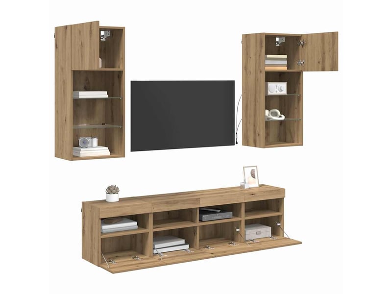  Unités murales tv avec led 5 pcs chêne artisanal shl6713  - Conforama C