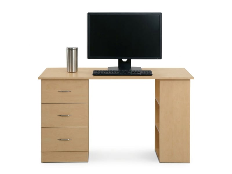  Bureau informatique bois clair 120 cm avec 3 tiroirs et étagères réversibles  - Conforama A