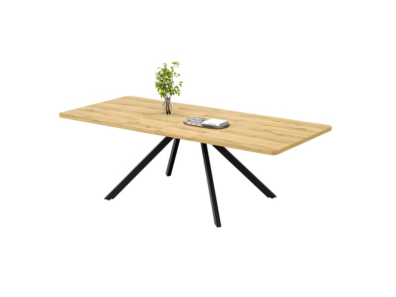  Table à manger extensible 160200240x90x74,5 cm pieds en métal, mdf, couleur bois clair et noir, design simple  - Conforama A
